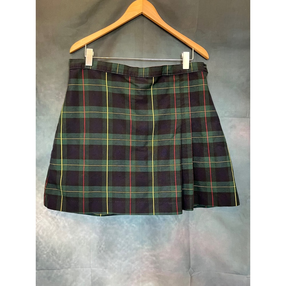 Mills Uniform Co. Plaid Pleated Skirt With Attached Shorts Navy Plaid Womens